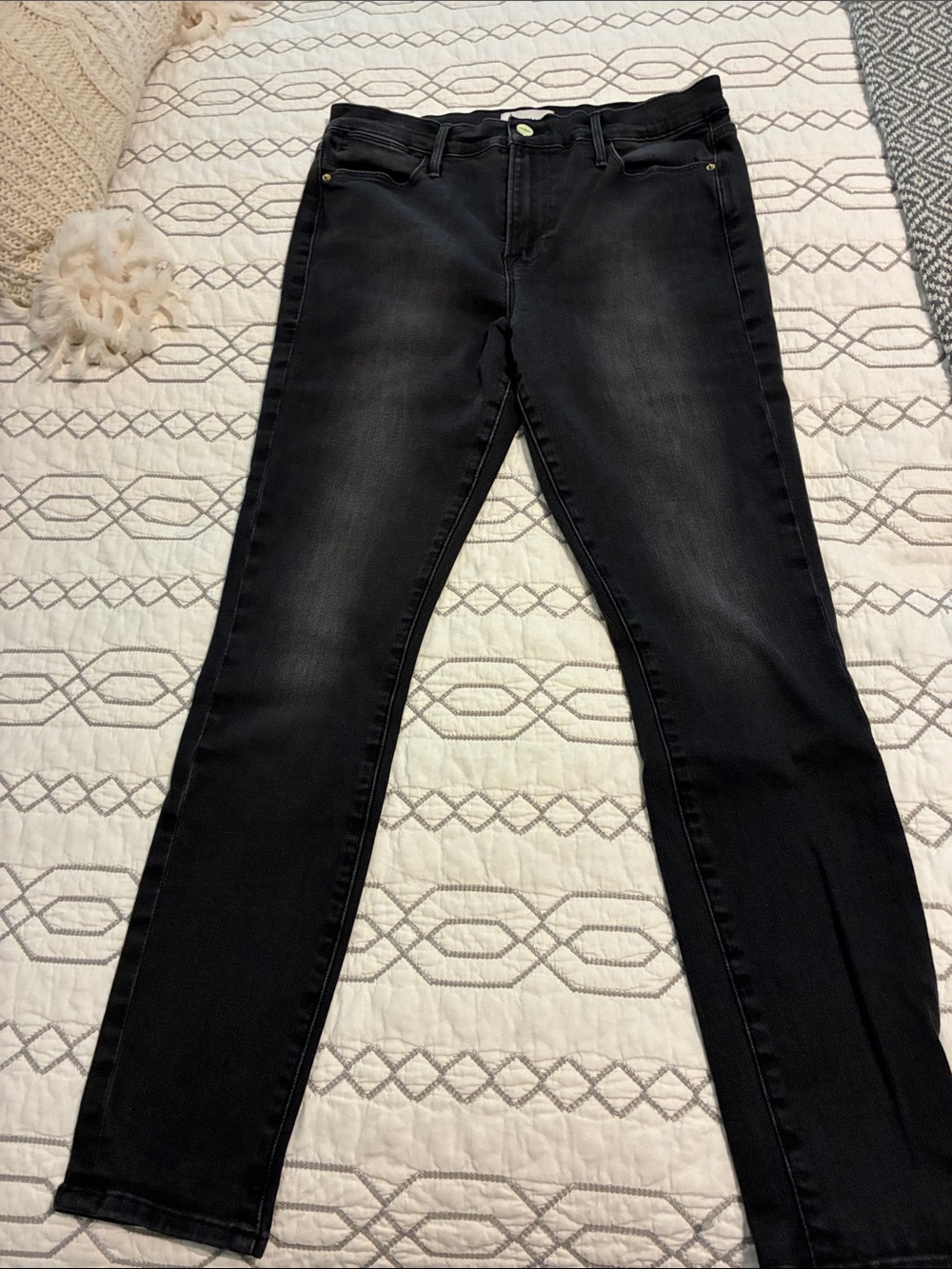 NWOT! Frame Denim Black Skinny Jeans with Faded Detail